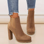 Women's Pointed Toe Short Boots, Tound Toe Side Zipper Chunky Heeled Platform Ankle Boots, Women's Footwear NovaCart