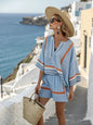 Women's Cotton Striped V Neck Top and Shorts Set FitiqueFit