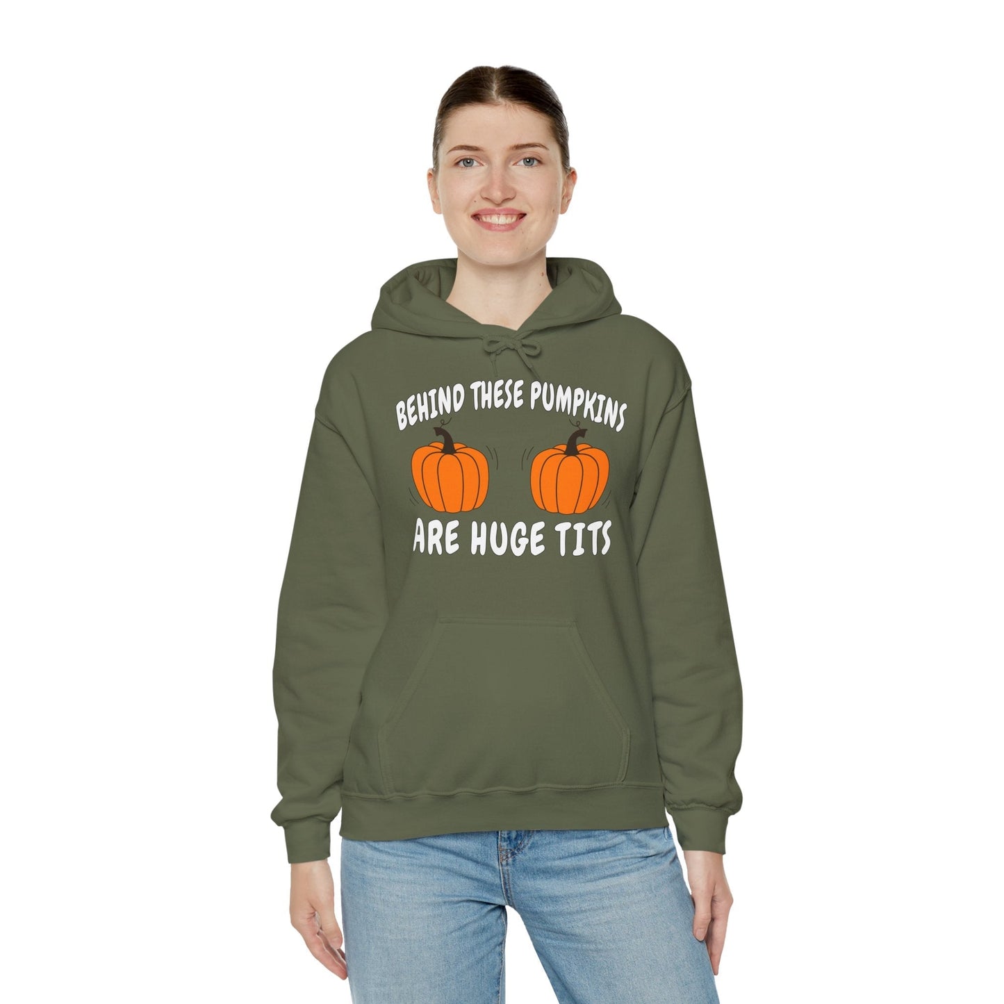 Behind These Pumpkins Are Huge Tits Hooded Sweatshirt The Devil's Pickle