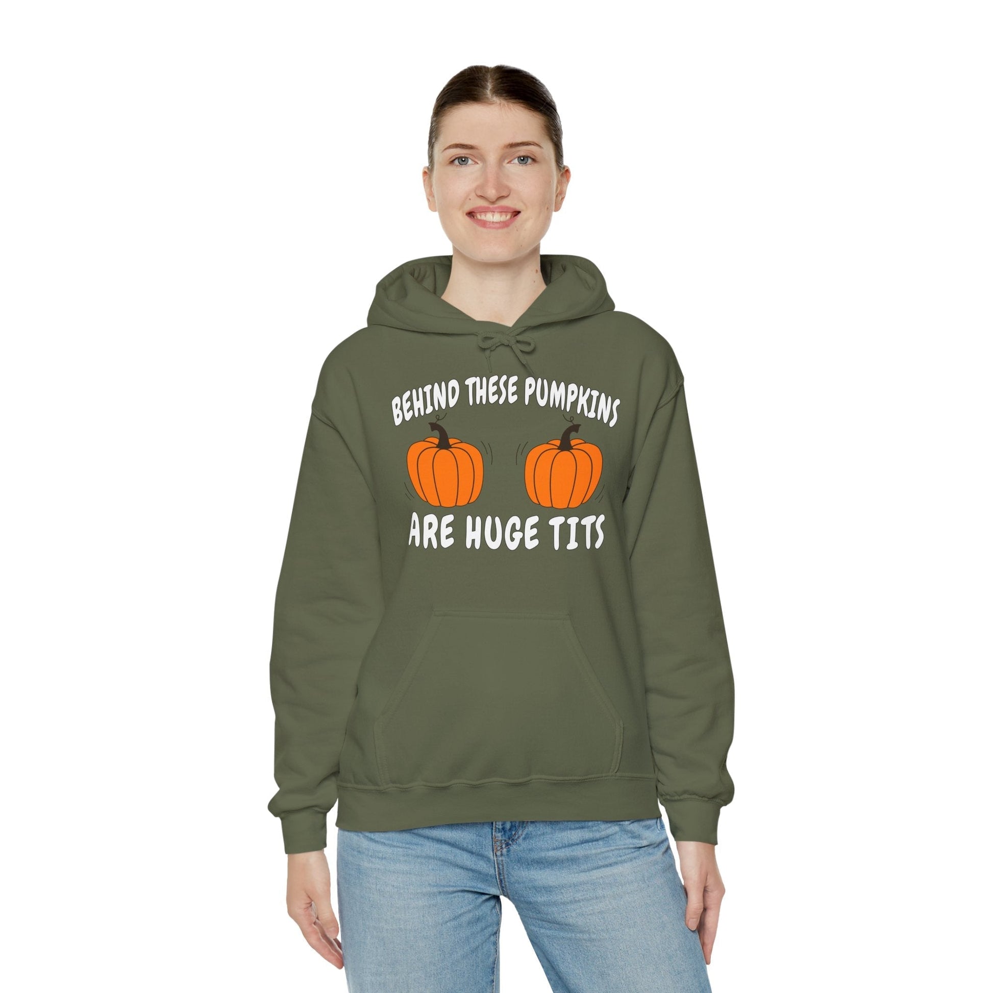 Behind These Pumpkins Are Huge Tits Hooded Sweatshirt The Devil's Pickle