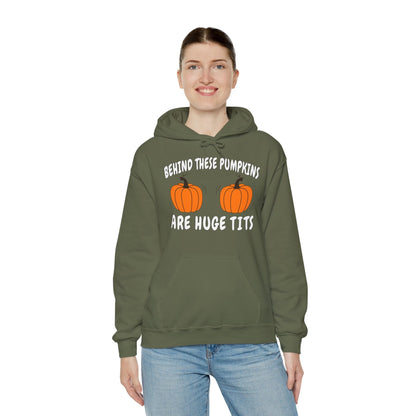 Behind These Pumpkins Are Huge Tits Hooded Sweatshirt The Devil's Pickle