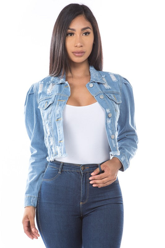 WOMEN FASHION DENIM CROP JACKET BY CLAUDE