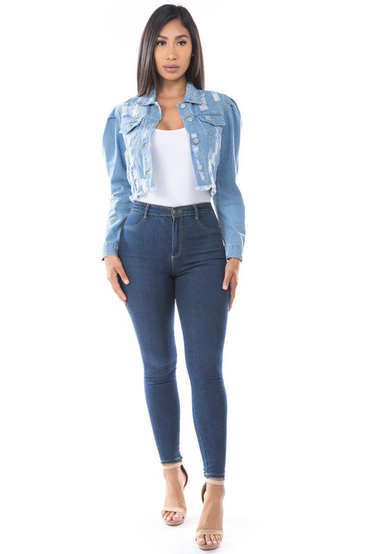 WOMEN FASHION DENIM CROP JACKET BY CLAUDE