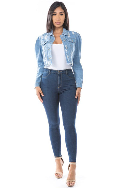 WOMEN FASHION DENIM CROP JACKET BY CLAUDE