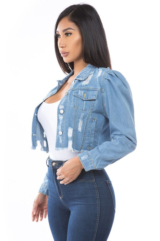 WOMEN FASHION DENIM CROP JACKET BY CLAUDE