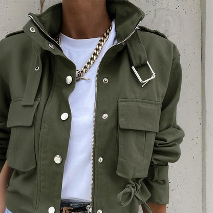 Women’s stand collar drawstring hem jacket FitiqueFit