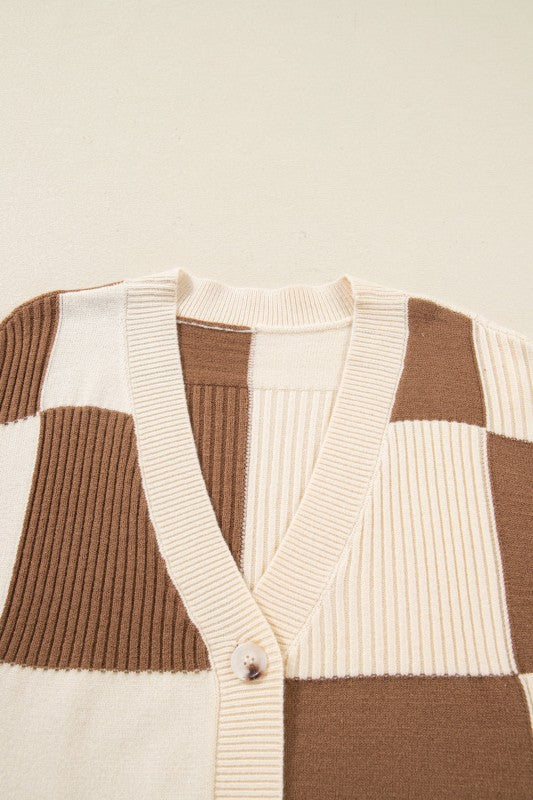 Plus Size Checker Ribbed Knit Buttoned V-Neck Card Shop Style & More | Fresh Looks, Everyday Deals & Free Shipping