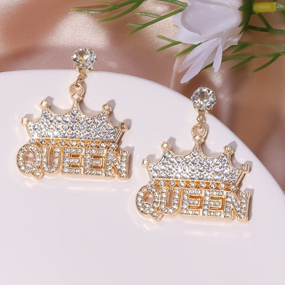 Exaggerated Rhinestone Drop Earrings Queen Letter Pendant Shiny Dangle Earrings All-match Women's Ear Jewelry NovaCart