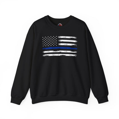 Thin Blue Line American Flag Crewneck Sweatshirt The Devil's Pickle