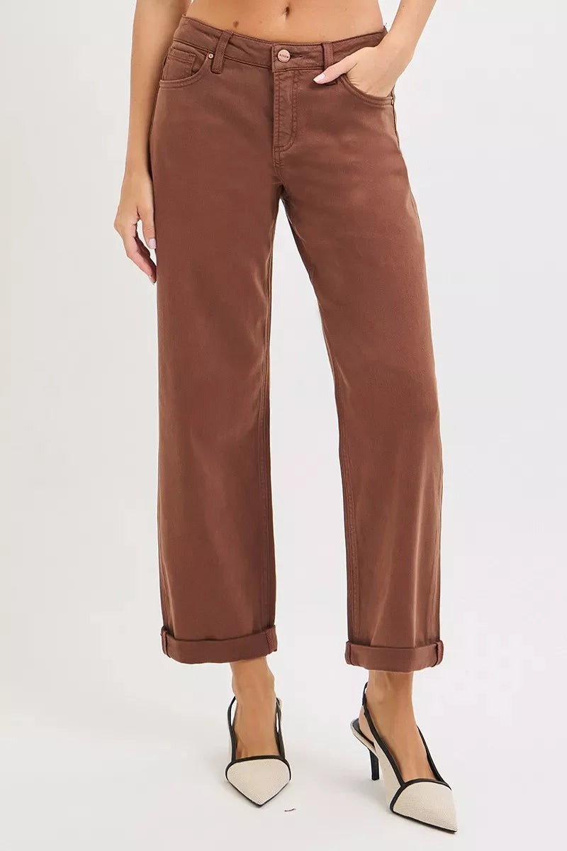 RISEN Full Size Tummy Control Mid Rise Ankle Barrel Baggy Plus Size West2East Surf