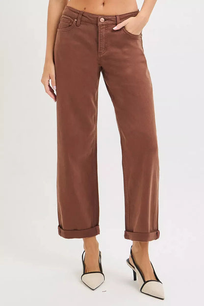 RISEN Full Size Tummy Control Mid Rise Ankle Barrel Baggy Plus Size West2East Surf
