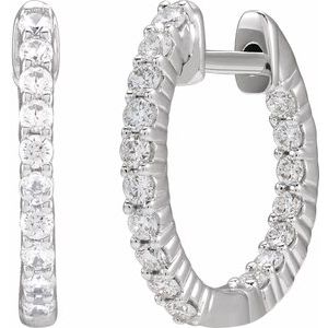 14K White 1/2 CTW Lab-Grown Diamond Inside-Outside Hinged 14.5 mm Hoop Earrings Ethereal Legacy Boutiques
