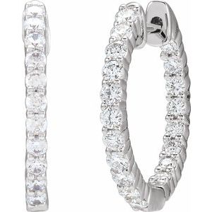14K White 3/4 CTW Natural Diamond Inside-Outside Hinged 17.2 mm Hoop Earrings Ethereal Legacy Boutiques