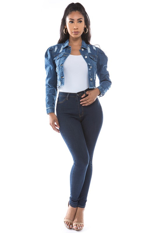 WOMEN FASHION DENIM CROP JACKET BY CLAUDE