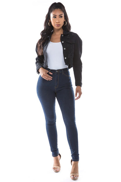 WOMEN FASHION DENIM CROP JACKET BY CLAUDE