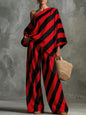 Women's Retro Striped Batwing Top & Wide-Leg Pants Set – Vintage 2-Piece FitiqueFit