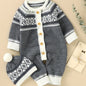 Newborn Infant Geometric Pattern Sweater Romper Long Sleeve Button Jumpsuit & Hat For Toddler Baby Boys And Girls, Suitable For Indoor And Outdoor Wear NovaCart