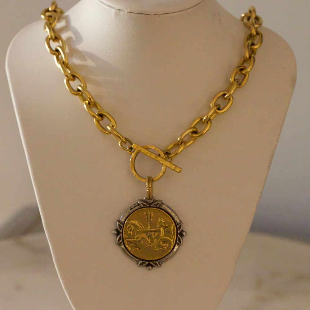 Neptune Coin Necklace - 24k Gold Plated Pewter Deep South Originals