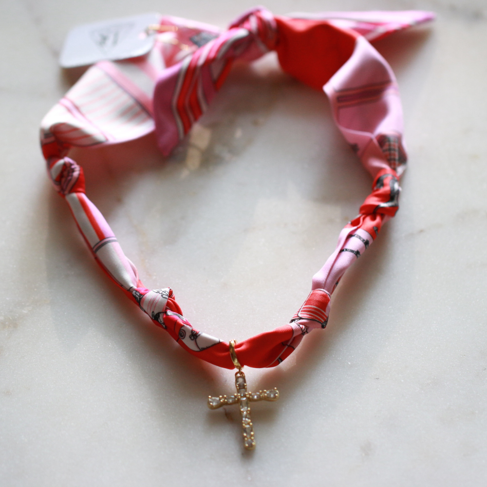Scarf Necklace ~ Pink Horse Pattern Deep South Originals