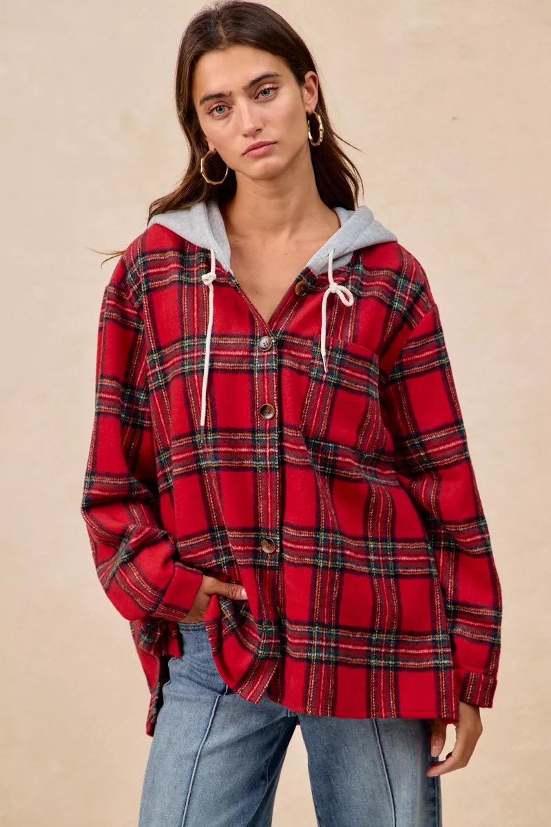 BiBi Brushed Plaid Hooded Jacket FitiqueFit
