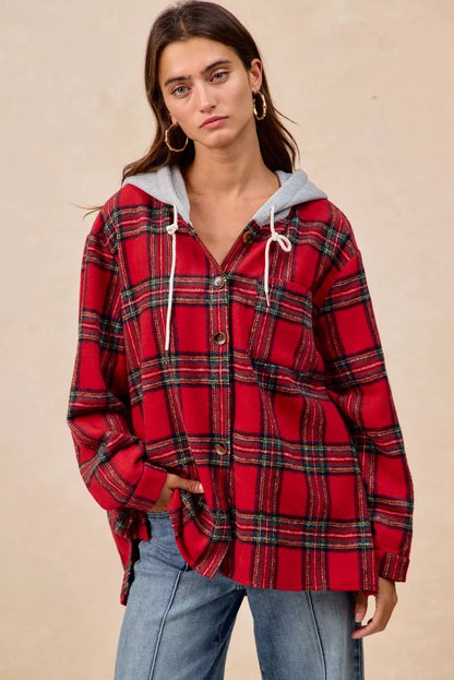 BiBi Brushed Plaid Hooded Jacket FitiqueFit