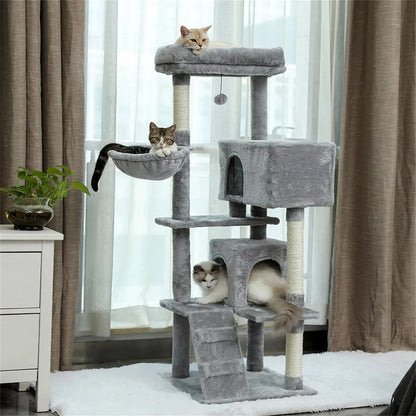 Deluxe 56" Cat Tree for Indoor Cats - Spacious Cat Tower with Plush Perches, Cozy Basket, and Durable Scratching Posts in Gray