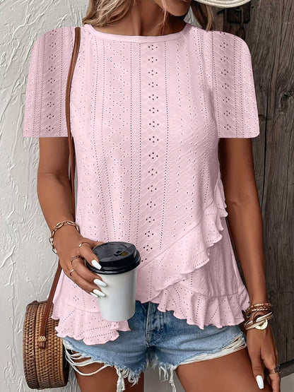 Women’s Casual Solid Color Short Sleeve Crew Neck Top FitiqueFit