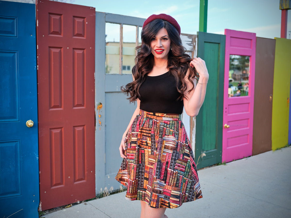 Don't Judge a Book by its Cover A-Line Skirt Retrolicious