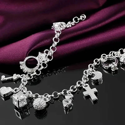13 Pendant Charm Bracelet - Cubic Zirconia, No Plating, Fashion Jewelry Chain DailySale