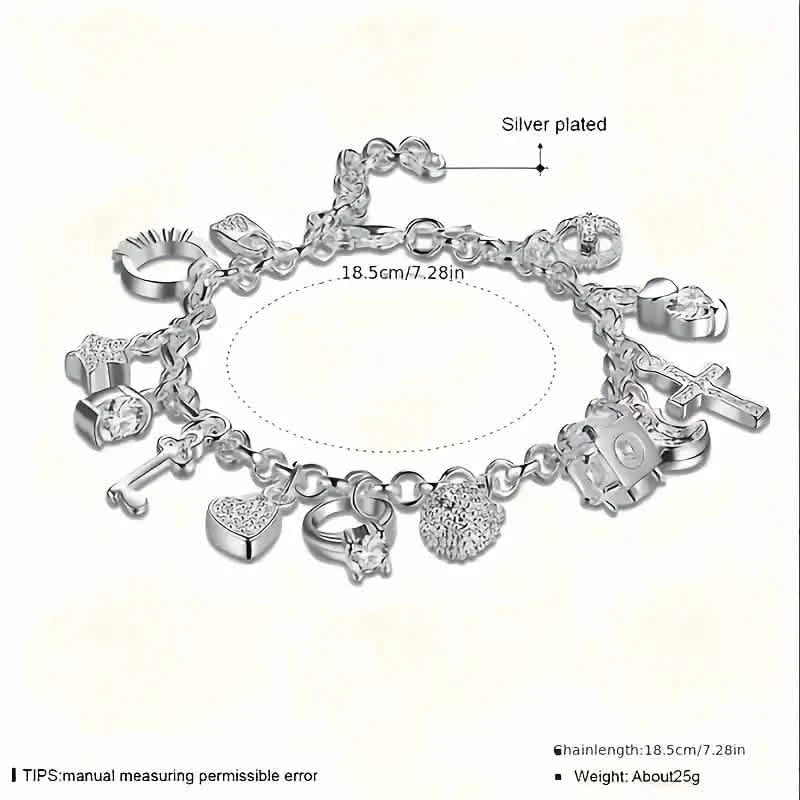 13 Pendant Charm Bracelet - Cubic Zirconia, No Plating, Fashion Jewelry Chain DailySale
