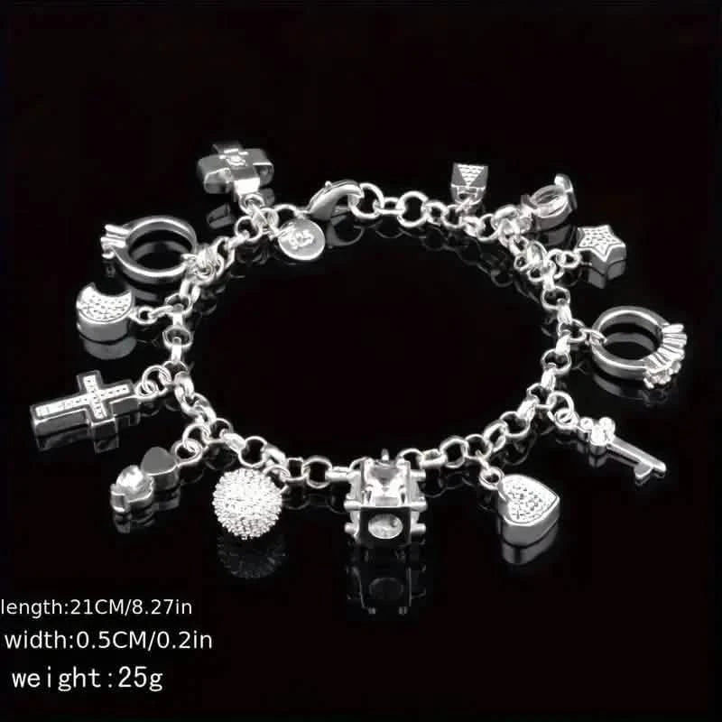 13 Pendant Charm Bracelet - Cubic Zirconia, No Plating, Fashion Jewelry Chain DailySale