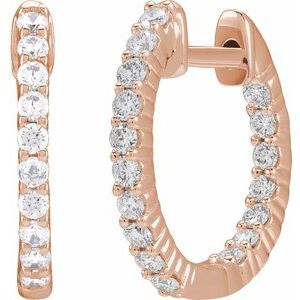 14K Rose 1/2 CTW Natural Diamond Inside-Outside Hinged 14.5 mm Hoop Earrings Ethereal Legacy Boutiques