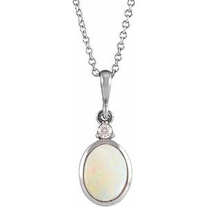 Platinum 5x3 mm Natural White Opal & .03 CT Natural Diamond 16-18" Necklace Ethereal Legacy Boutiques