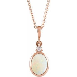 14K Rose 12x10 mm Natural White Opal & .03 CT Natural Diamond 16-18" Necklace Ethereal Legacy Boutiques