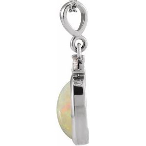 Sterling Silver 5x3 mm Natural White Opal & .02 CT Natural Diamond Cabochon Pendant Ethereal Legacy Boutiques