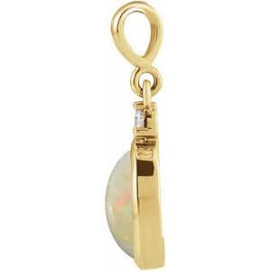 14K Yellow 12x10 mm Natural White Opal & .03 CT Natural Diamond Cabochon Pendant Ethereal Legacy Boutiques