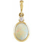 14K Yellow 12x10 mm Natural White Opal & .03 CT Natural Diamond Cabochon Pendant Ethereal Legacy Boutiques