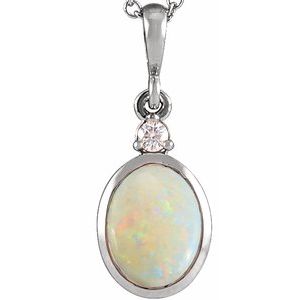 Sterling Silver 9x7 mm Natural White Opal & .03 CT Natural Diamond Cabochon Pendant Ethereal Legacy Boutiques