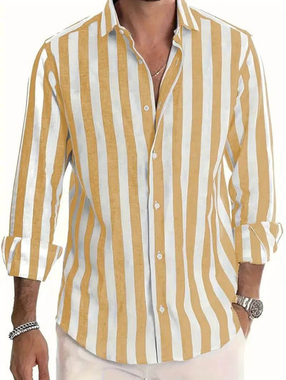 Striped Print Shirt Casual Loose Long-sleeved Shirt Men's Clothing SnagBag