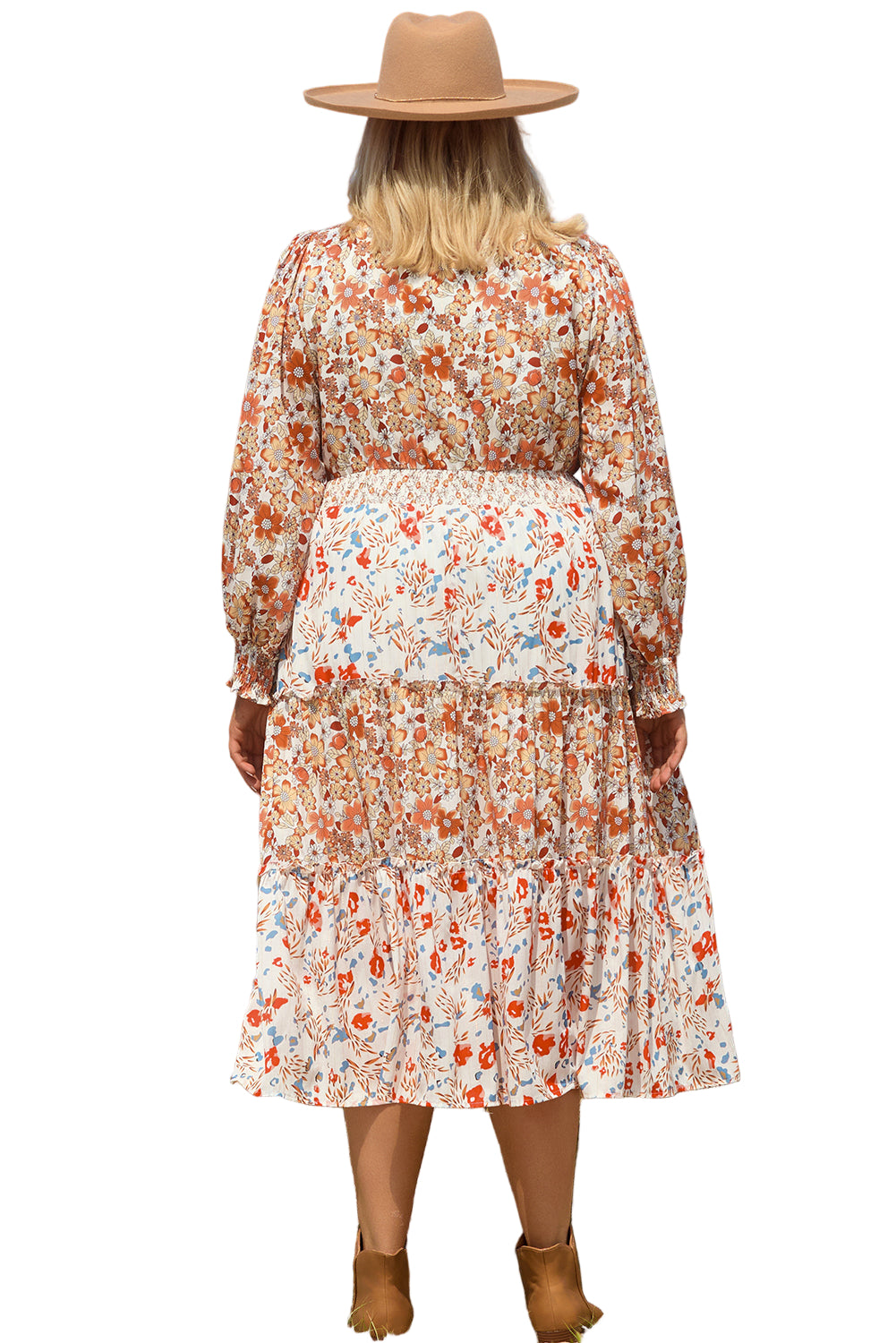 Khaki Plus Size Floral Tiered Ruffle Maxi Dress Garden Naked Curves
