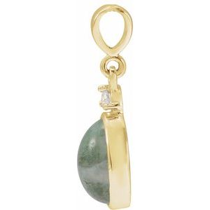 14K Yellow 8x6 mm Natural Moss Agate & .03 CTW Natural Diamond Pendant Ethereal Legacy Boutiques