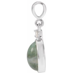 14K White 8x6 mm Natural Moss Agate & .03 CTW Natural Diamond Pendant Ethereal Legacy Boutiques