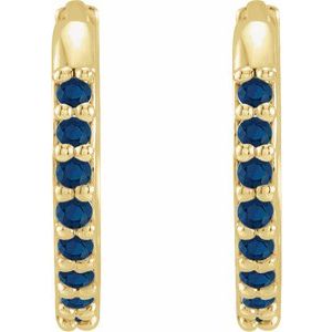 14K Yellow Lab-Grown Blue Sapphire Hinged 12.5 mm Hoop Earrings Ethereal Legacy Boutiques