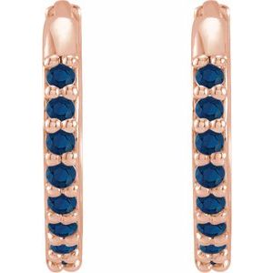 14K Rose Lab-Grown Blue Sapphire Hinged 12.5 mm Hoop Earrings Ethereal Legacy Boutiques