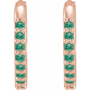 14K Rose Lab-Grown Emerald Hinged 12.5 mm Hoop Earrings Ethereal Legacy Boutiques