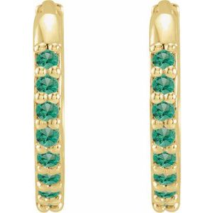 14K Yellow Lab-Grown Emerald Hinged 12.5 mm Hoop Earrings Ethereal Legacy Boutiques
