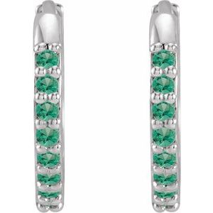 Platinum Lab-Grown Emerald Hinged 12.5 mm Hoop Earrings Ethereal Legacy Boutiques