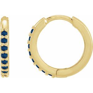 14K Yellow Lab-Grown Blue Sapphire Hinged 12.5 mm Hoop Earrings Ethereal Legacy Boutiques