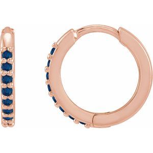 14K Rose Lab-Grown Blue Sapphire Hinged 12.5 mm Hoop Earrings Ethereal Legacy Boutiques