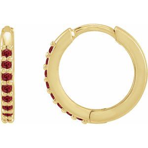 14K Yellow Lab-Grown Ruby Hinged 12.5 mm Hoop Earrings Ethereal Legacy Boutiques